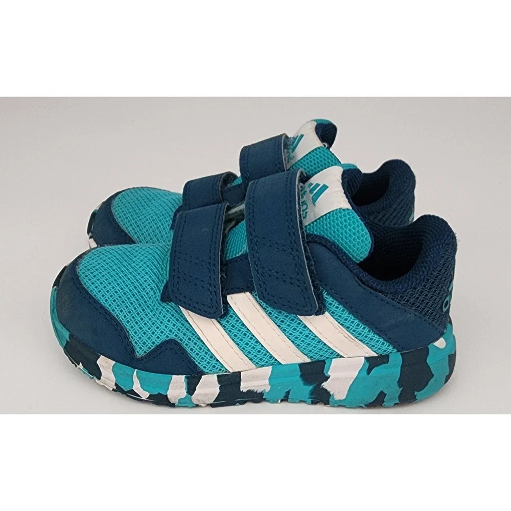 Adidas Alta Run Kids Size 8K Teal Navy Blue Camo Sole Hook Loop AF4356 EUC